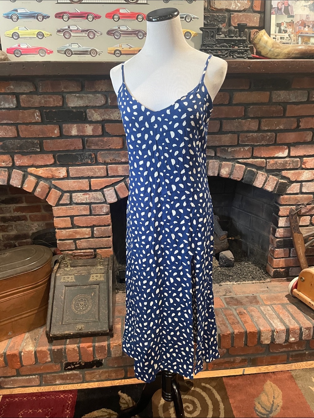 Reformation Blue and White Spotted Slip Midi Dress size 4